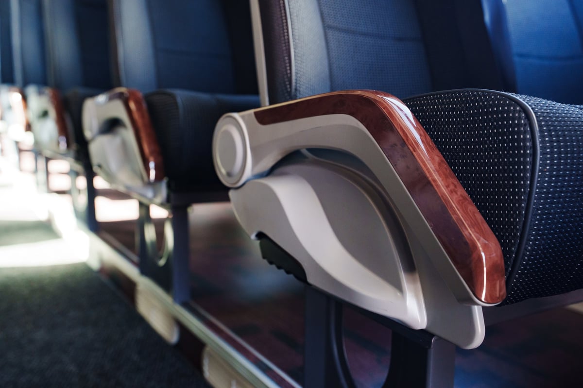 Modern coach interior with spacious reclining seats